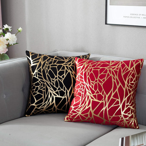 TAOSON Pack of 2 Irregular Abstract Lines Geometric Throw Pillow Cases, 18 x 18 Inches, Navy Blue and Gold