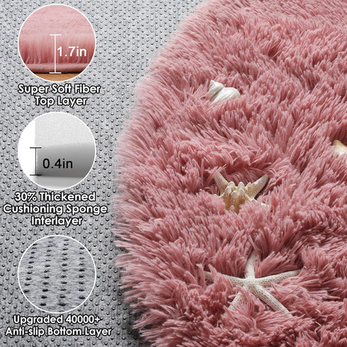5ft, ONASAR Blush Round Area Rugs Soft Bedroom Circle Rug Mats for Kids Girls Teen Room, Fluffy Plush Shaggy Carpet