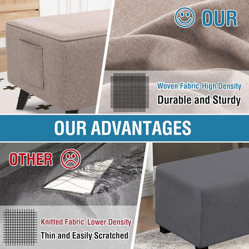 33"-34" 1 H.VERSAILTEX Ottoman Covers Slipcover Rectangle Fit Length Footrest Thick Durable Linen Look Piece Folding