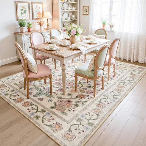 5x7 Maxsoft Large Area Rugs for Living Room Bedroom, Washable Floral Area Rugs, Non-Slip and Stain Resistant Soft Throw