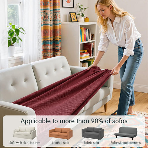 Hokway Stretch Cushion Covers for Sofa Seat - Christmas Wine Red Cushion Protector (Medium)