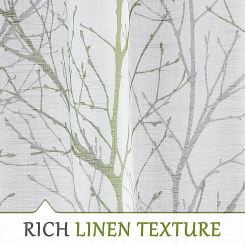 FMFUNCTEX Green White Sheer French Door Curtains 40 Inches Long, 50 Inches Wide, 1 Panel with Tieback, Branch Tree Print