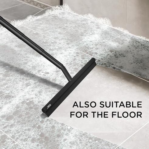 BADIONA 100 cm Telescopic Shower Squeegee Black - With Suction Hook & up to I Shower squeegee for glass doors Cleaner
