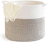 Laundry Hamper, Pure Cotton Rope Woven Basket for Dirty Clothes, 15.5 * 13.5 inches-40L White & Brown Mixed
