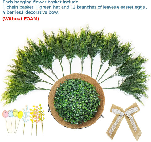 NSOPB Set 2 24 of Easter Artificial Hanging Plant Flower Baskets, Fake Planter Hanging with Pcs Cypress Leaves, Faux