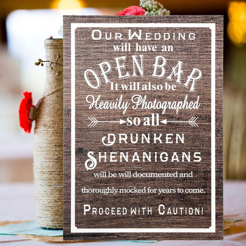 Jetec Open Bar Wedding Sign, Funny Wood Bar Sign for Your Reception Party, Hanging Wooden Rustic Farmhouse Decoration