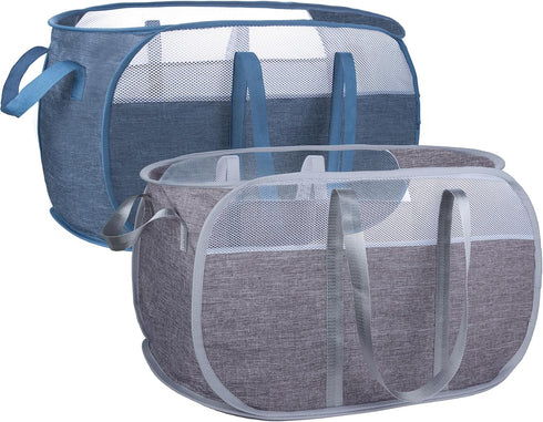 Pop Up Laundry Hamper with Durable Handles, Collapsible Basket for College Dorm, Kids Room, Travel (Blue+Gray)