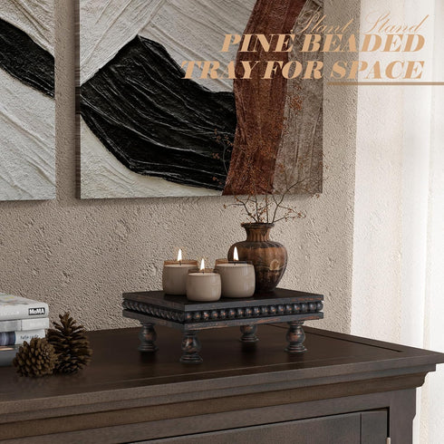 EOSAHR Pine Wood Display Riser Boho Pedestal Stand for Home Decor, Showcasing Apartment Essentials, Perfume Tray
