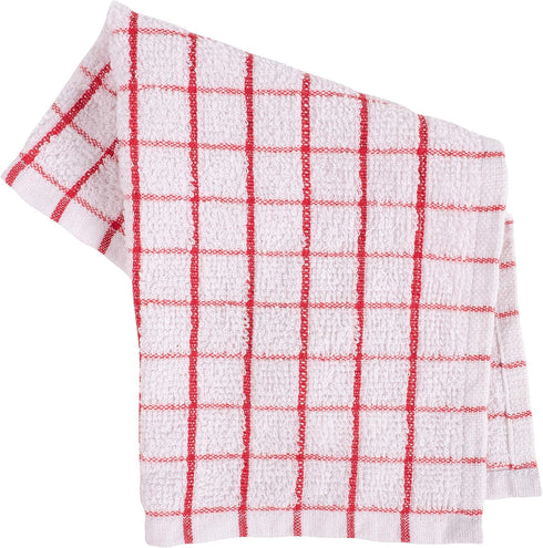 KAF Home Pantry 100% Cotton Checkered Grid Dish Cloths, Set of 6, 12 x 12 Inches, Absorbent & Machine Washable, Red