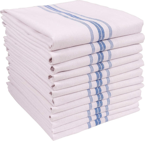 KAF Home Classic Farmhouse Stripe Kitchen Towels, Set of 12 Pure Cotton Dish Towels, Blue