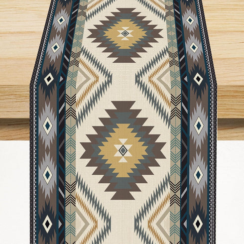 BATPLY Ethnic Aztec Table Runner, Vintage Bohemian Rustic Farmhouse Grey Green Mystic Native