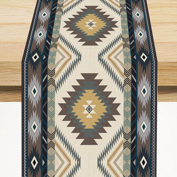 BATPLY Ethnic Aztec Table Runner, Vintage Bohemian Rustic Farmhouse Grey Green Mystic Native