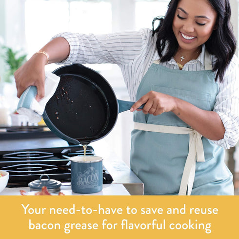 4 Inch, Ayesha Curry Enamel on Steel Bacon Grease Can / Bacon Grease Container - Blue