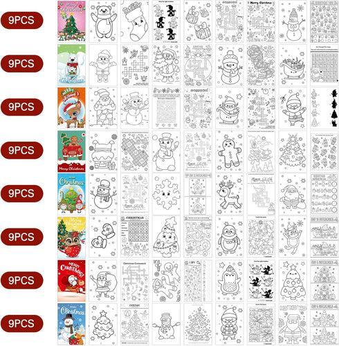 144 Fulmoon Pcs Christmas Coloring Books Bulk with Crayons Christmas Tree Santa Claus Reindeer Snowman Xmas Mini