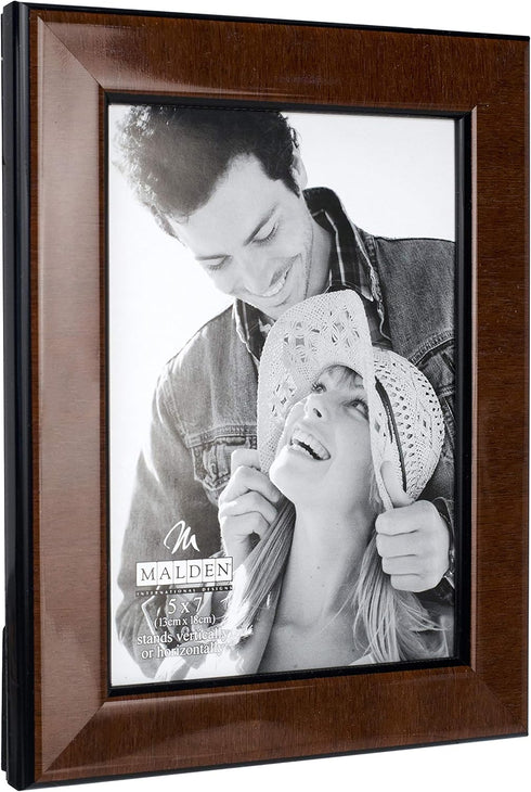 Malden International Designs Burl Wood Walnut Picture Frame, 5x7, Wooden with Black Border