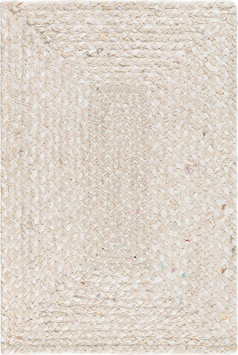 Unique Loom Braided Chindi Collection Area Rug - Layer, Ivory/Beige (2' x 3' 1" Rectangle)
