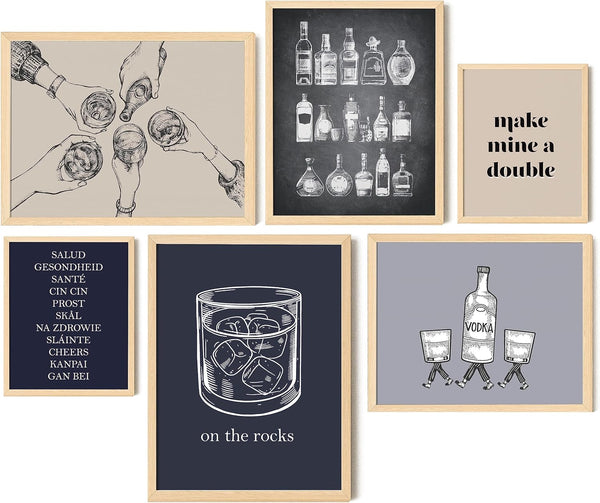 EXCOOL CLUB Bar Cart Accessories and Decor - 12x16 Vintage Bar Art