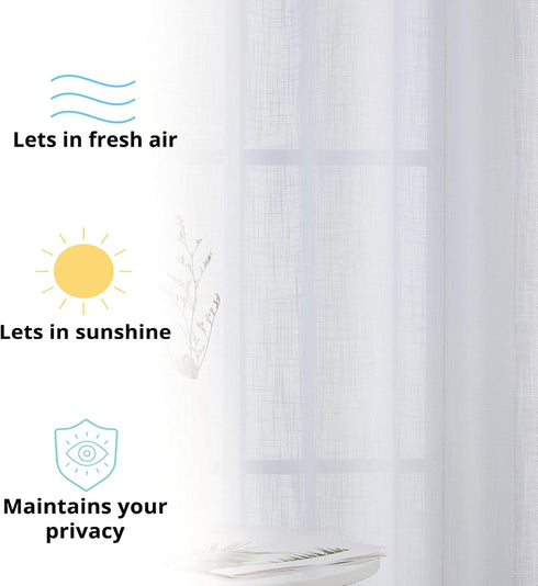 HLC.ME Abbey Faux Linen Textured Semi Sheer Privacy Sun Light Filtering Grommet Curtains for Bedroom & Living Room, 2