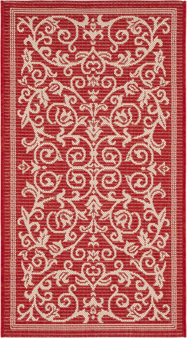 SAFAVIEH Courtyard Collection Accent Rug, 2' x 3'7", Red & Natural, Scroll Design, Non-Shedding, Indoor/Outdoor Washable