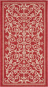 SAFAVIEH Courtyard Collection Accent Rug, 2' x 3'7", Red & Natural, Scroll Design, Non-Shedding, Indoor/Outdoor Washable