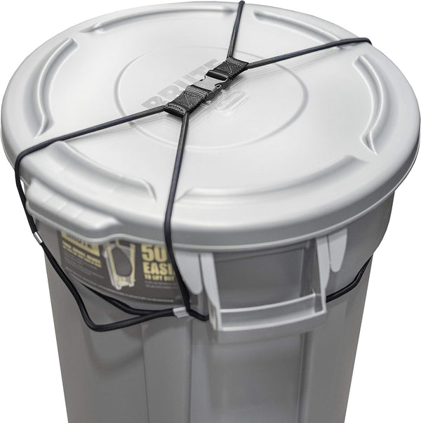Encased Trash Can Lock for Animals/Raccoons, Heavy Duty Nylon Bungee Cord for Large Outdoor Garbage Lid Lock