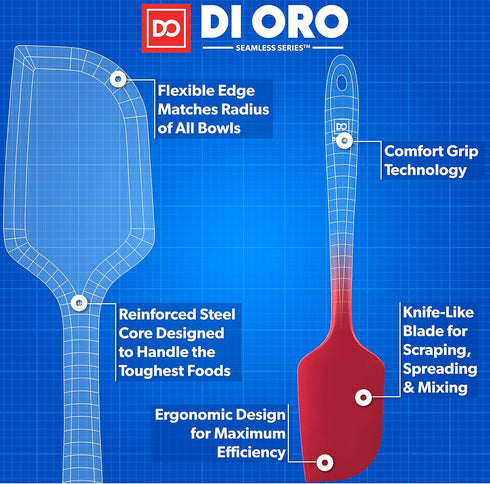 DI ORO Large Silicone Spatula, 600ºF Heat-Resistant, Seamless Design, Pro-Grade Non-Stick Silicone Rubber with