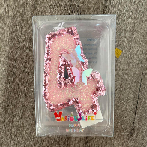 Birthday Candles Number 4, Pink Glitter Happy Birthday Cake Candles Handmade Sequin Numeral Candle