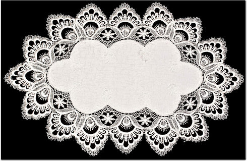 White European Lace and Antique Jacquard Fabric - Peacock Tail Lace Place mat, Doily, End Table Cover