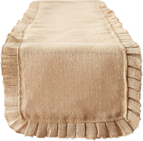 DII Jute Burlap Collection Table Runner, 14x108 with Ruffle Trim for Kitchen Tabletop
