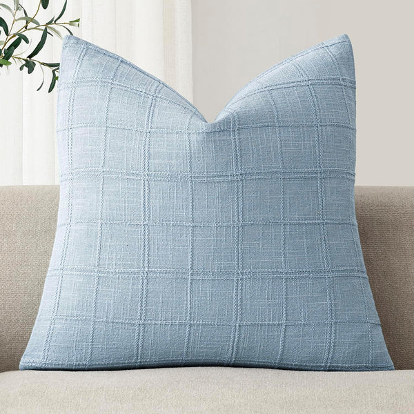 Foindtower Set of 1 Decorative Linen Check Throw Pillow Cover Neutral Farmhouse