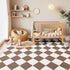 5x7 Washable Checkered Rugs for Bedroom, Brown and White Area Rug for Living Room, Geometric Faux Wool Carpet for Kids