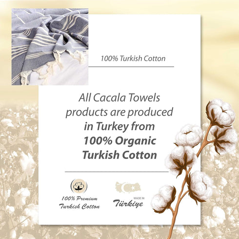 Cacala Turkish Hand Loomed Towels, 100% Cotton Sultan Series, 37" x 70" for Shower, Spa, Pool, Gym, Yoga