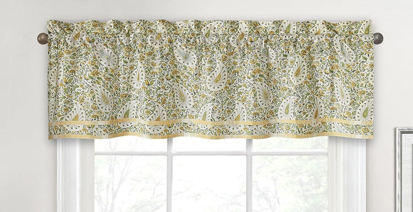 Waverly Paisley Verveine Valance for Window, Rod Pocket Curtain for Kitchen and Living Room, 52 in x 16 in, Spring