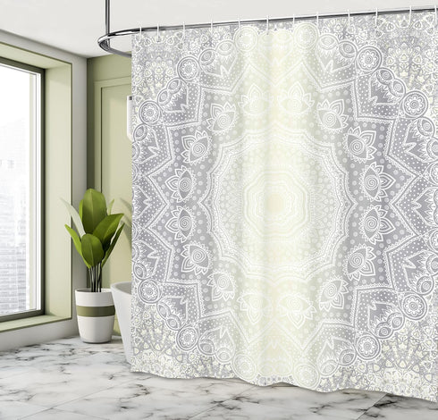 Ambesonne Grey and White Shower Curtain, Culture Mandala Circle Ombre Art Bathroom Decor Set with Hooks
