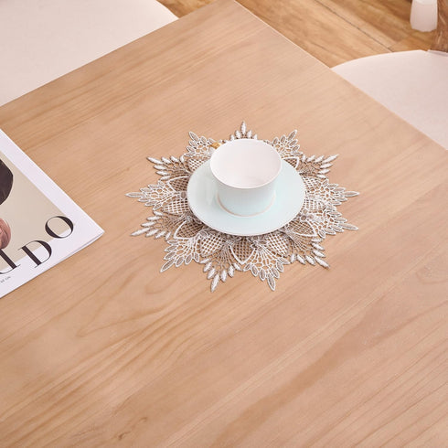 11 inches White Linen Doily Round Neutral Earth Tones Beige Lace Coffee Table Topper Dresser Scarf Place Mats