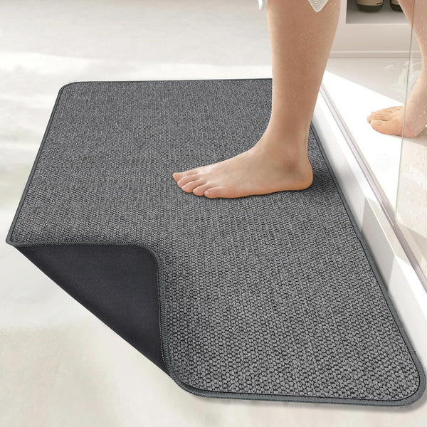Bath Mat, Ultra Thin Rubber Bath Rugs, Quick Dry, Washable, Super Absorbent for Bathroom Floor, Dark Grey