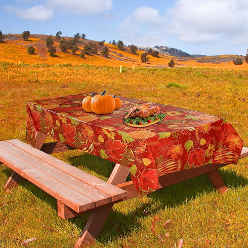 Tegeme 1 Pcs Disposable Plastic Tablecloth, Waterproof Fall Leaf Pumpkin Maple Cover for Thanksgiving Party Decor, 54 x