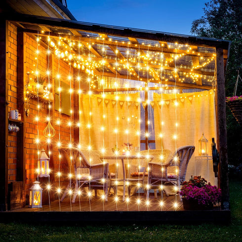 195 LED Curtain Tapestry Lights, 6.5 x 5 Feet - Backdrop String Lights with 8 Lighting Modes and Remote for Indoor
