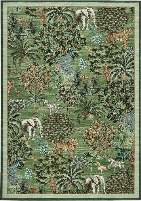 5x7 GarveeHome Jungle Animal Print Rug Washable Area Rugs for Living Room, Forest Rug Non Slip Low Pile Stain