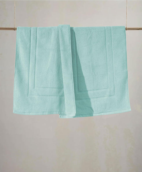 Feather & Stitch 2 Piece Bath Mats (30x21 Inch), 100% Cotton Terry, Non-Slip Soft Absorbent Washable Mats - Sea Foam