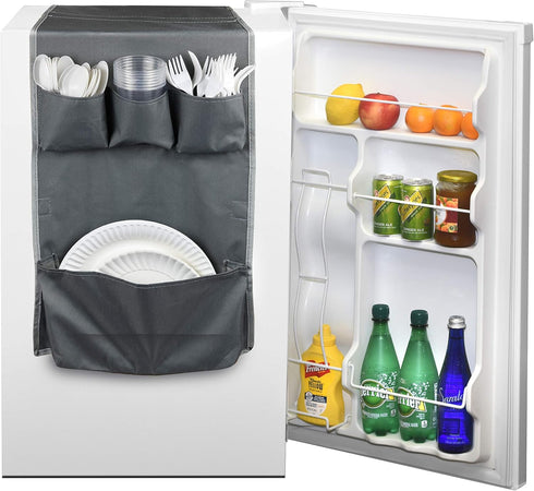 Classic Design Double Over the Fridge Caddy Organizer, 11 Pocket Storage for Dorm and Office, Flatware Organizer, Gray