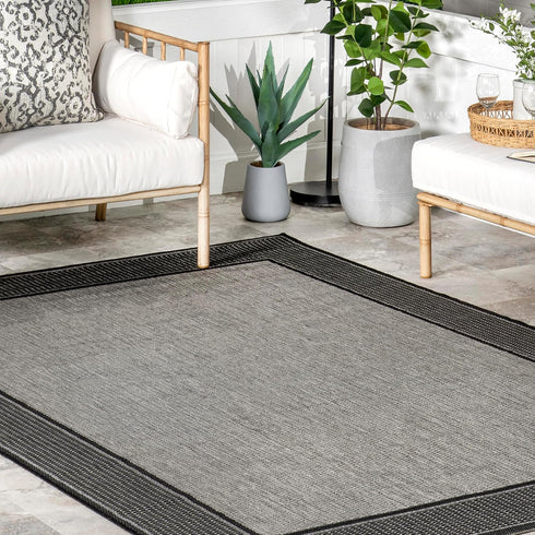 nuLOOM Gris Bordered 2x3 Indoor/Outdoor Accent Rug, Grey/Black for Living Room, Patio, Kitchen