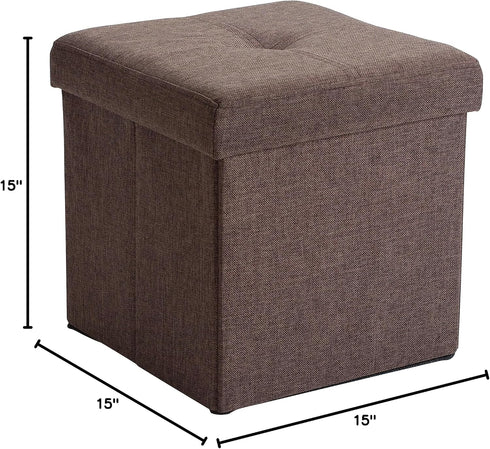 Simplify Faux Linen Folding Storage Ottoman | Single | Collapsible | Tufted Padded Seating | Foot Rest | Bench |