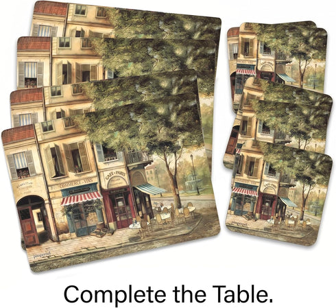 Set 4 4" Pimpernel Parisian Scenes Coasters, of Elegant Cork-Backed Boards Featuring Classic Paris Art Prints, Heat