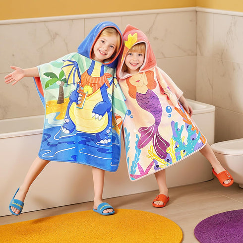 Ythuil Backpack, 30"x 25" 3-10 Mermaid Hooded Towels for Kids, with Kids Beach Towel for Years, Mermaid Gifts