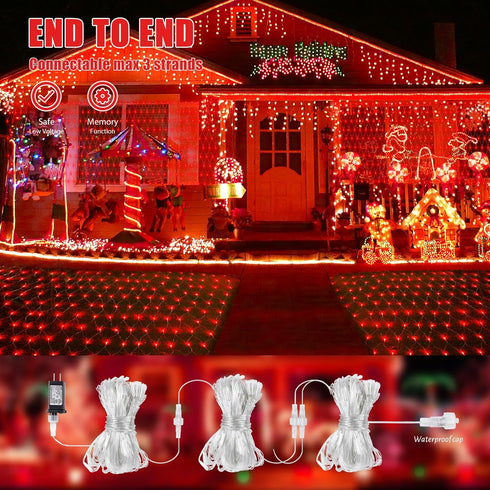 360LED Bulbs, 8 (13 5 HEYFUNi Net Mesh String Lights, Red Light Lighting Modes, for Indoor Outdoor, Curtain, Christmas