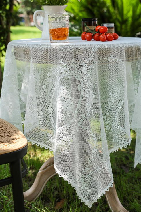35 35 Inch 35"x35") White Lace Small Square Tablecloth x Vintage Embroidered Table Cloth Shabby Chic Wedding Baby