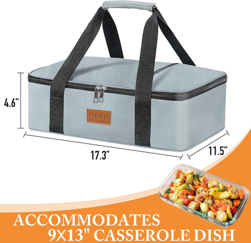 Cooklux 9x13 Insulated Casserole Carrier - Single Layer Design, Food Warmer Bag for Hot&Cold Food Travel, Fits
