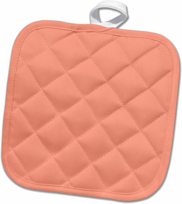 3D Rose Coral Orange-Salmon Pink Pot Holder - 8 x 8, Simple Solid Color