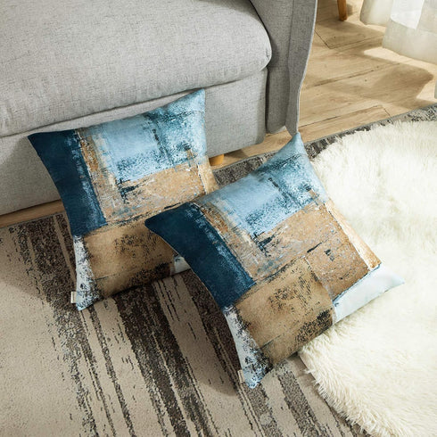Britimes Throw Pillow Covers - Modern Home Art Decor, 18 x 18 Inches Set of 2 Abstract Oil Painting Pillowcases